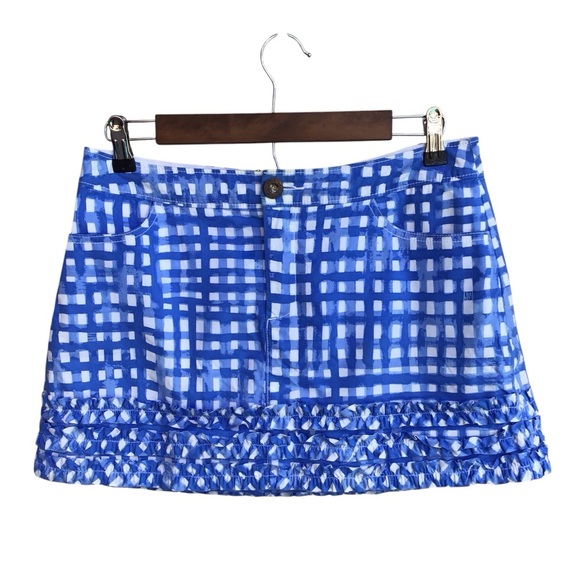 Lilly Pulitzer Lorelei Blue White Gingham Ruffle Women’s Skort - Picture 2 of 7